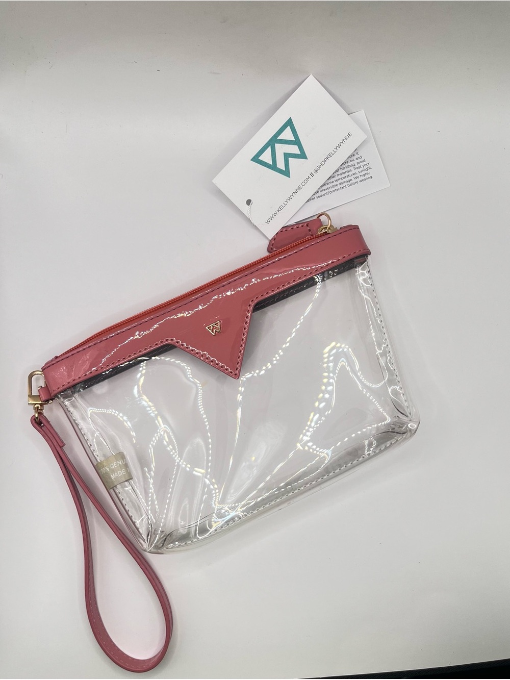 Kelly Wynne New Clear Wristlet Bag with Leather-Rose